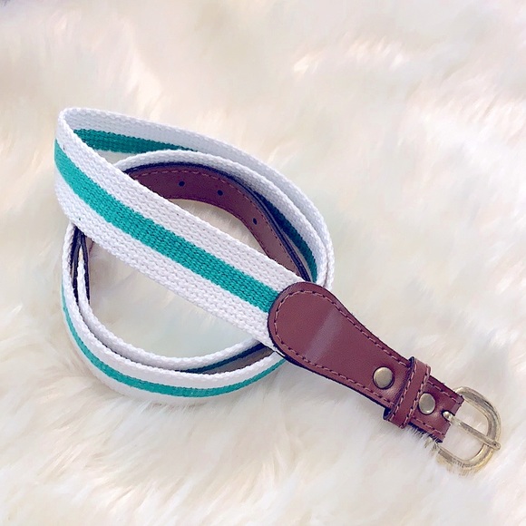 New »—Vintage 90’s Style—» Leather Rope Band White & Teal Nautical Gold Buckle - Picture 1 of 11